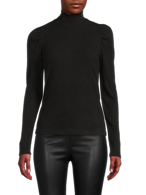 Renee C. Puff Sleeve Ribbed Turtleneck Top